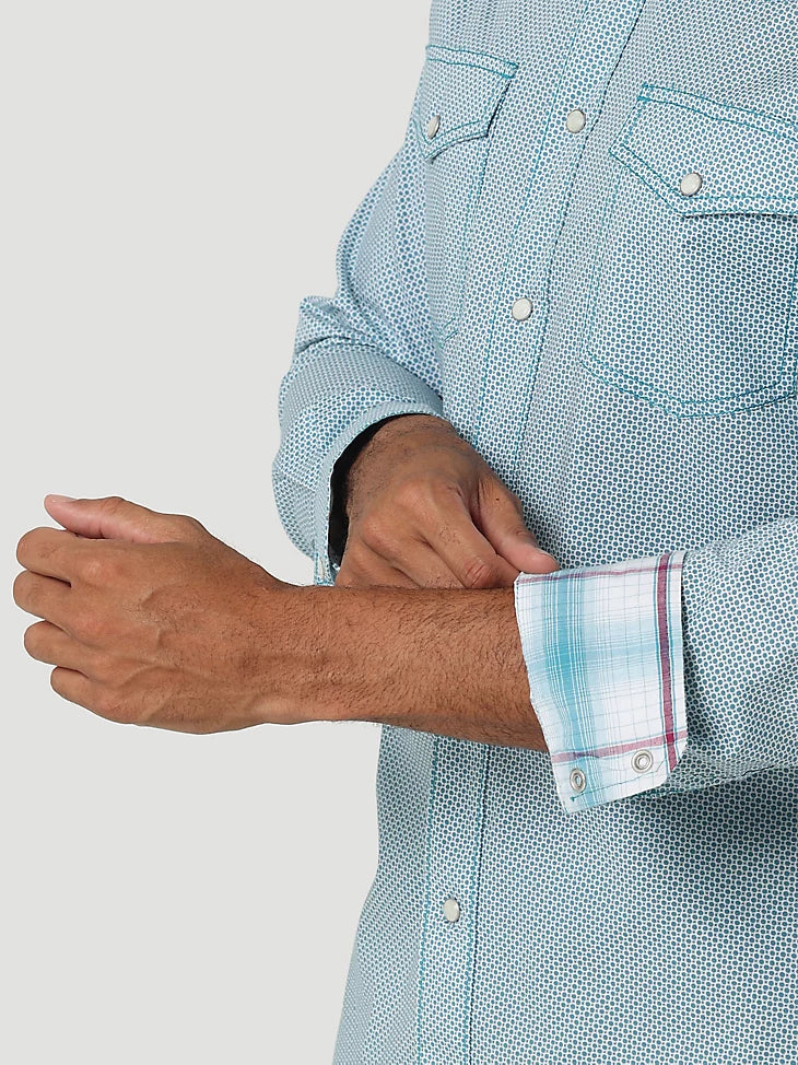Men's Wrangler® 20X® Competition Advanced Comfort Long Sleeve Western Snap Print Shirt - Mod Blue - Nate's Western Wear
