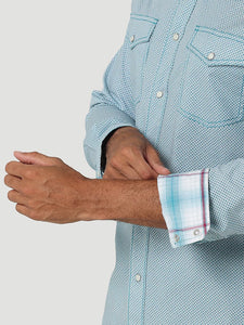 Men's Wrangler® 20X® Competition Advanced Comfort Long Sleeve Western Snap Print Shirt - Mod Blue - Nate's Western Wear