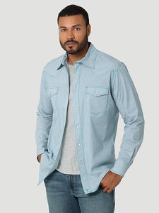 Men's Wrangler® 20X® Competition Advanced Comfort Long Sleeve Western Snap Print Shirt - Mod Blue - Nate's Western Wear