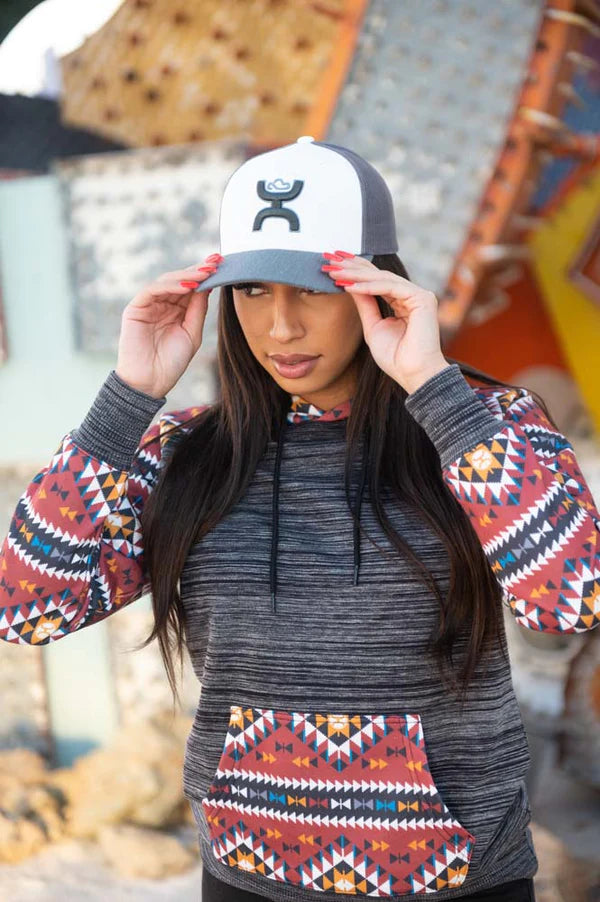Hooey Women's "Summit" - Charcoal With Aztec Pattern Hoody - Nate's Western Wear