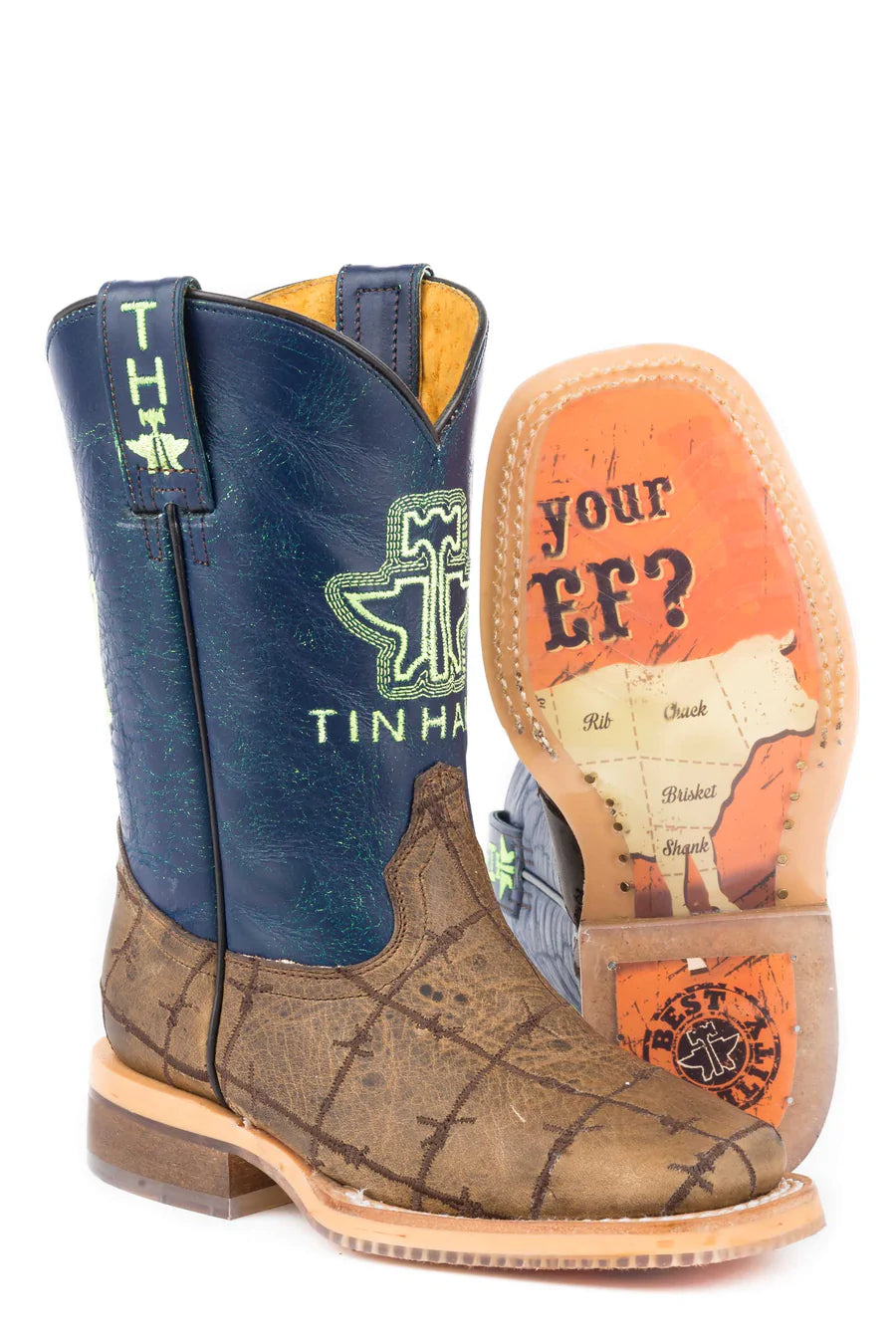 Tin Haul Kid’s Barbed Wire All Beef Sole Square Toe Boot - Nate's Western Wear