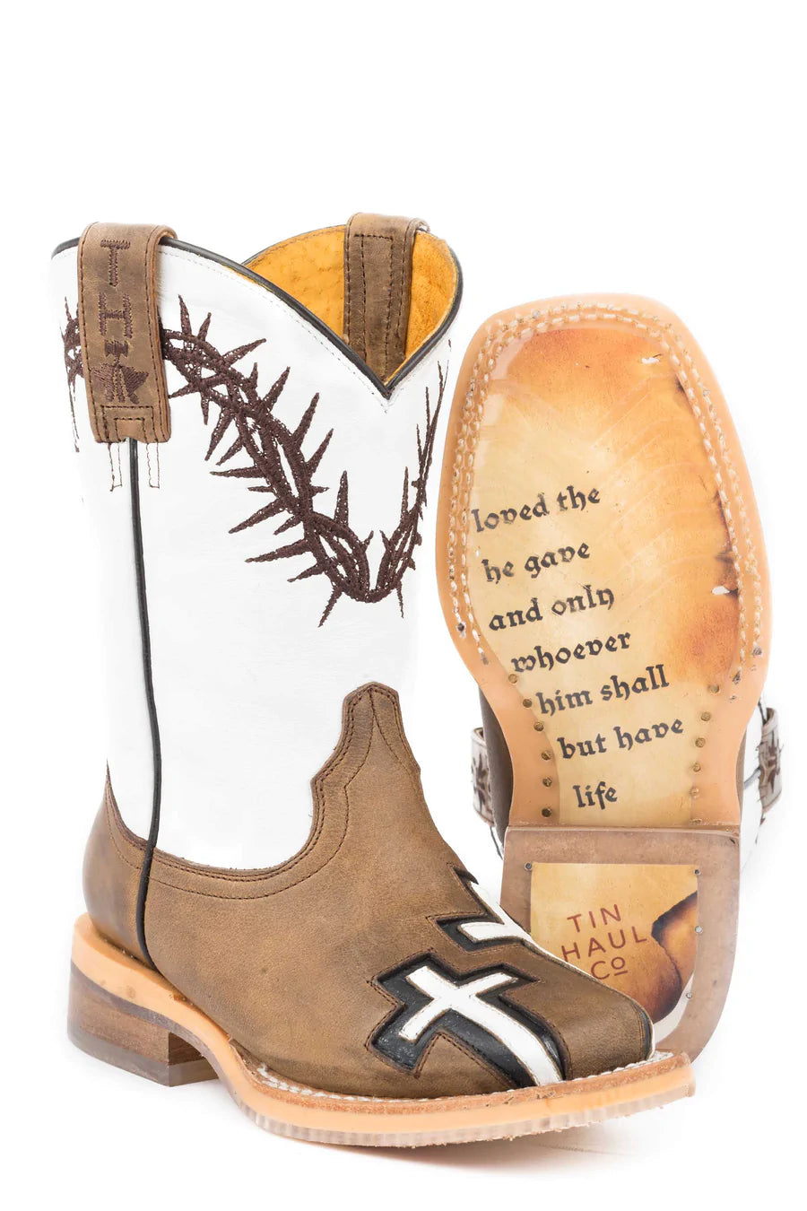 Tin Haul Kid’s Crosses Boot With John 3:16 Sole - Nate's Western Wear