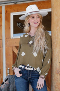 WOMEN'S GEORGETTE BLOUSE - OLIVE - Nate's Western Wear