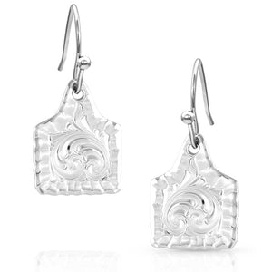 Montana Silversmiths Chiseled Cow Tag Earrings
