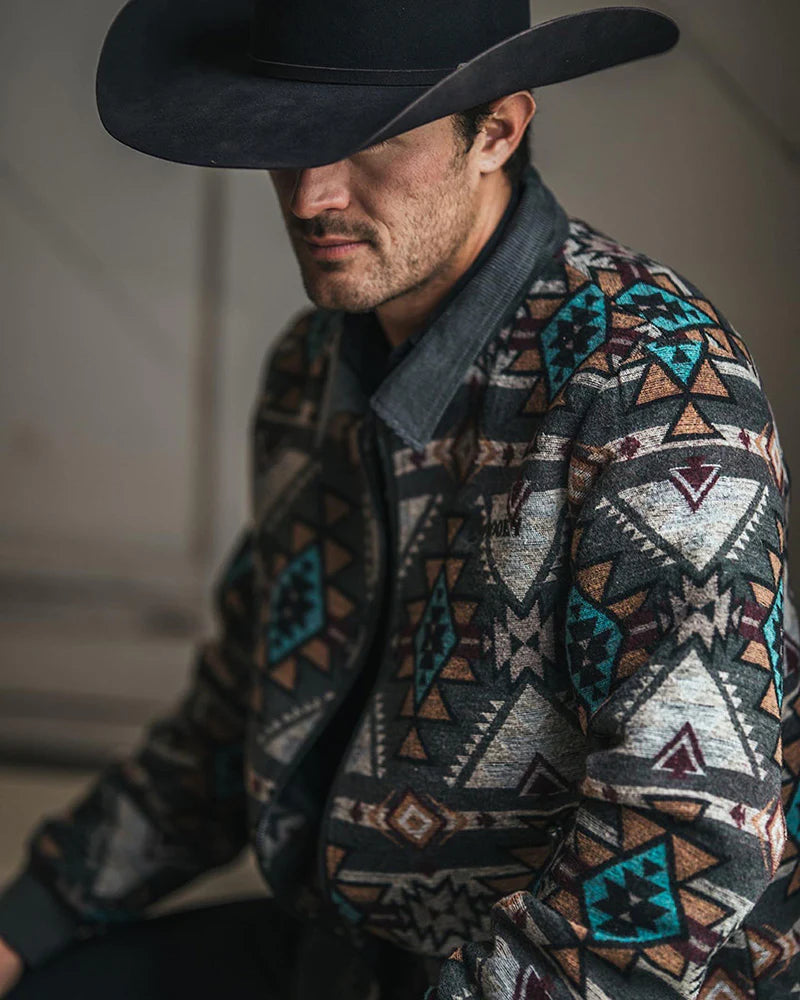 Hooey Presidio Bomber Jacket Tan/Brown Aztec Pattern - Nate's Western Wear