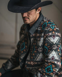 Hooey Presidio Bomber Jacket Tan/Brown Aztec Pattern - Nate's Western Wear