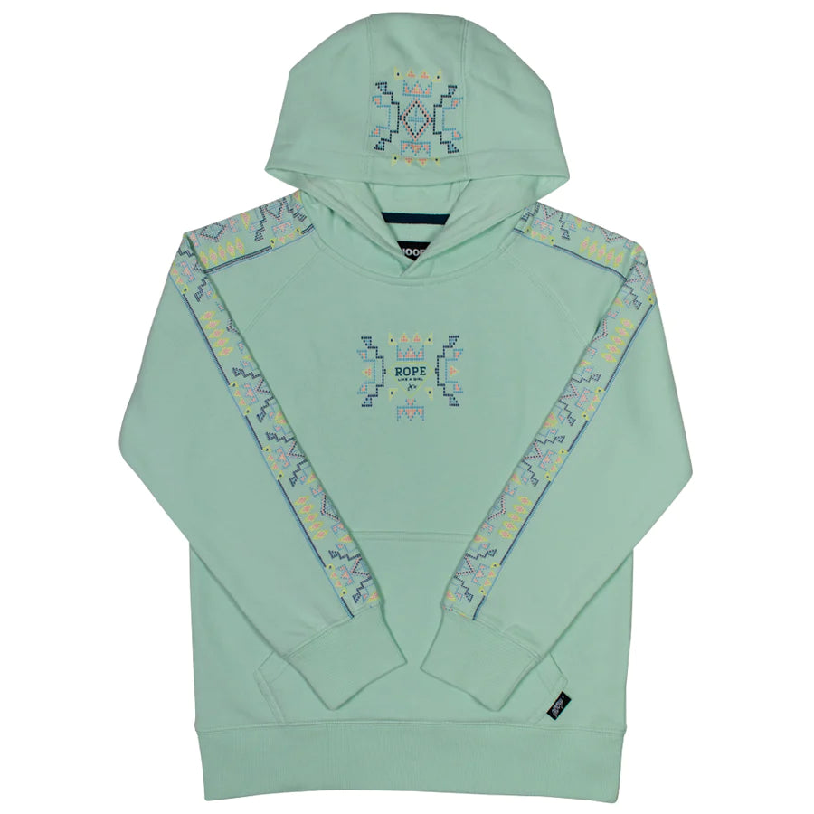 YOUTH "ROPE LIKE A GIRL" MINT W/MULTI COLOR PATTERN HOODY - HH1207GR-Y - Nate's Western Wear