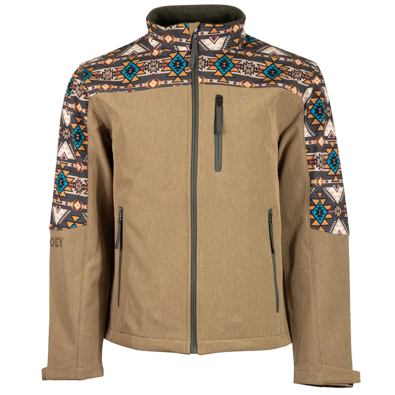 Hooey Men's Softshell Jacket - Tan with Aztec Detailing - Nate's Western Wear