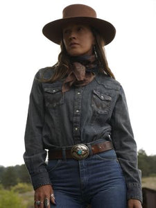Wrangler Women's Long Sleeve Western Snap Denim Top - Nate's Western Wear
