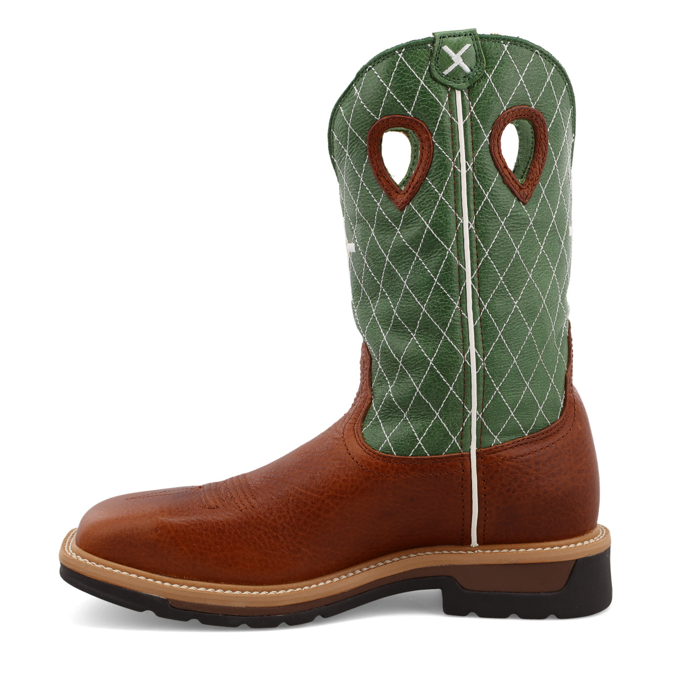 Twisted X Men's 12" Western Work Boot - Cognac Glazed Pebble & Lime - Nate's Western Wear