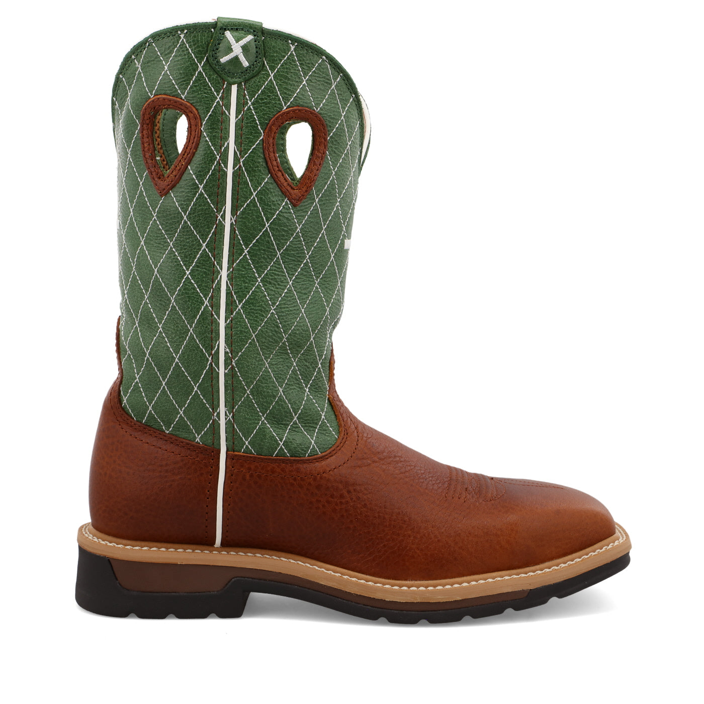 Twisted X Men's 12" Western Work Boot - Cognac Glazed Pebble & Lime - Nate's Western Wear