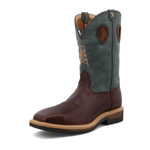 Twisted X Men's 12" Western Work Boot - Oiled Cognac & Blue - Nate's Western Wear