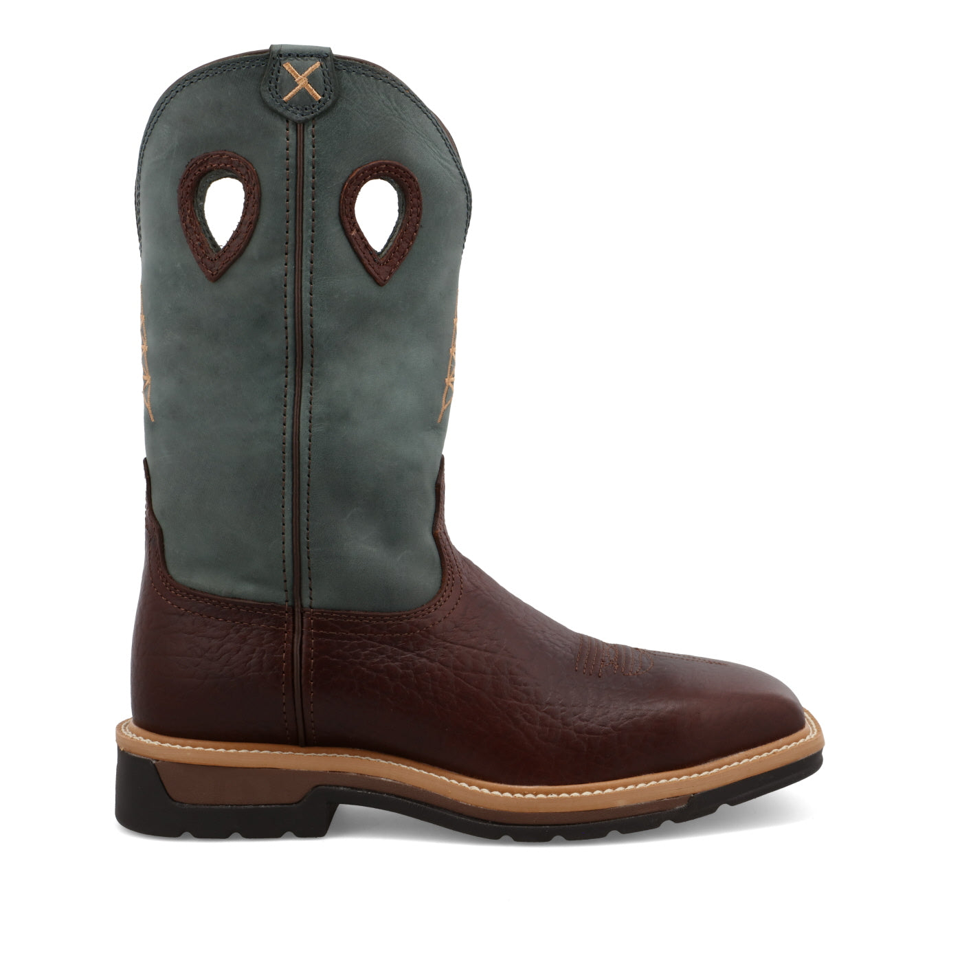 Twisted X Men's 12" Western Work Boot - Oiled Cognac & Blue - Nate's Western Wear