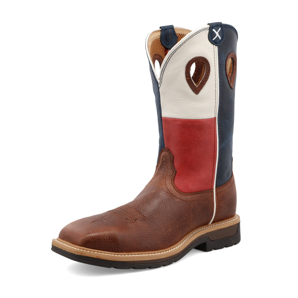 Twisted X Men's 12" Western Work Boot - Brown & Texas Flag - Nate's Western Wear