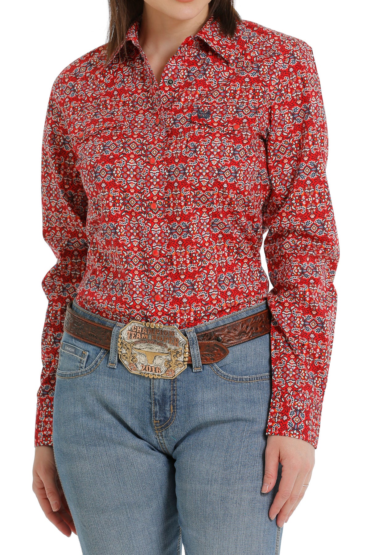 Cinch Women's Red Print Long Sleeve Western Shirt - Nate's Western Wear
