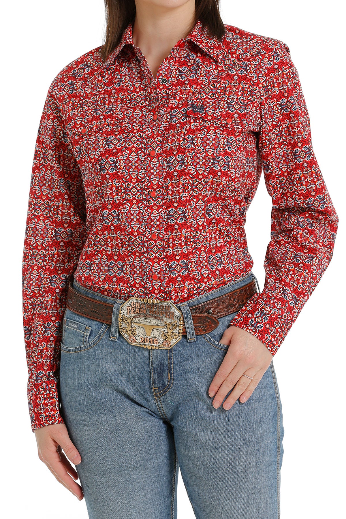 Cinch Women's Red Print Long Sleeve Western Shirt - Nate's Western Wear