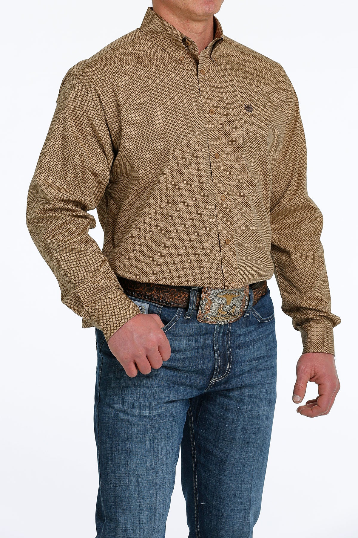 CINCH Men's Khaki Print Long Sleeve Western Shirt