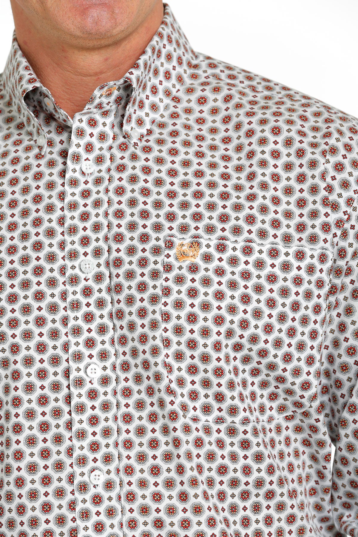 Cinch Classic Men's LS Shirt White/Red Print