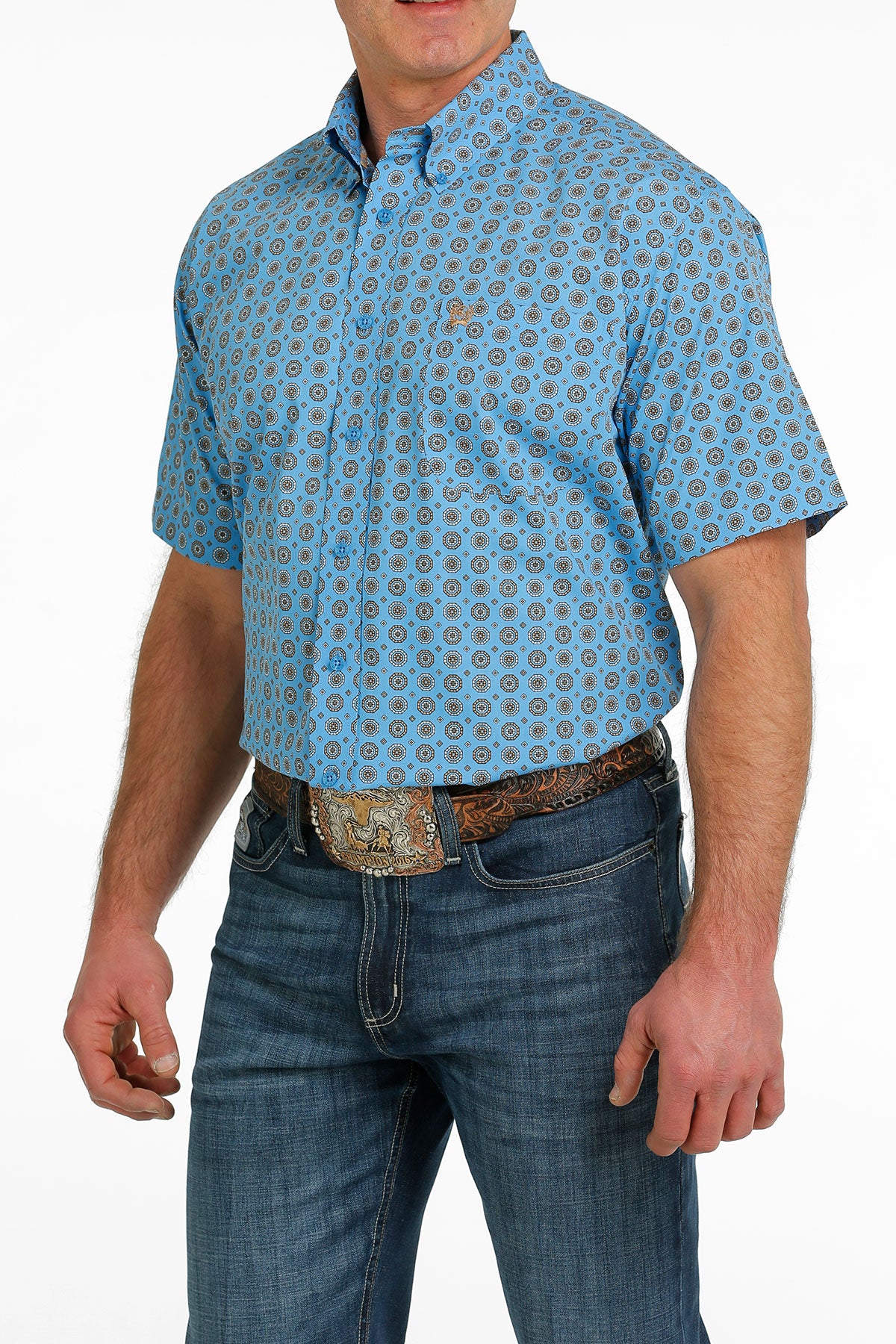 CINCH Men's Blue Print SS Western Shirt