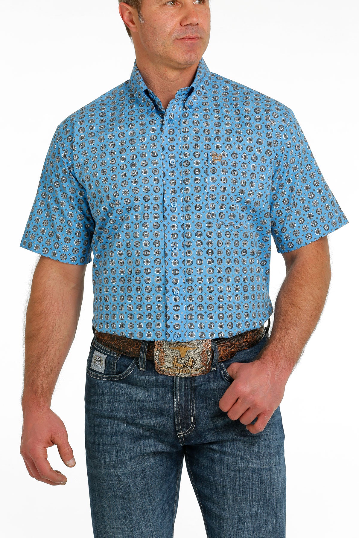 CINCH Men's Blue Print SS Western Shirt