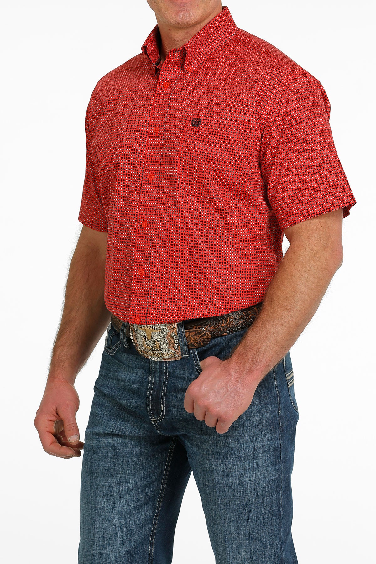 Cinch Men's SS Shirt Red Print