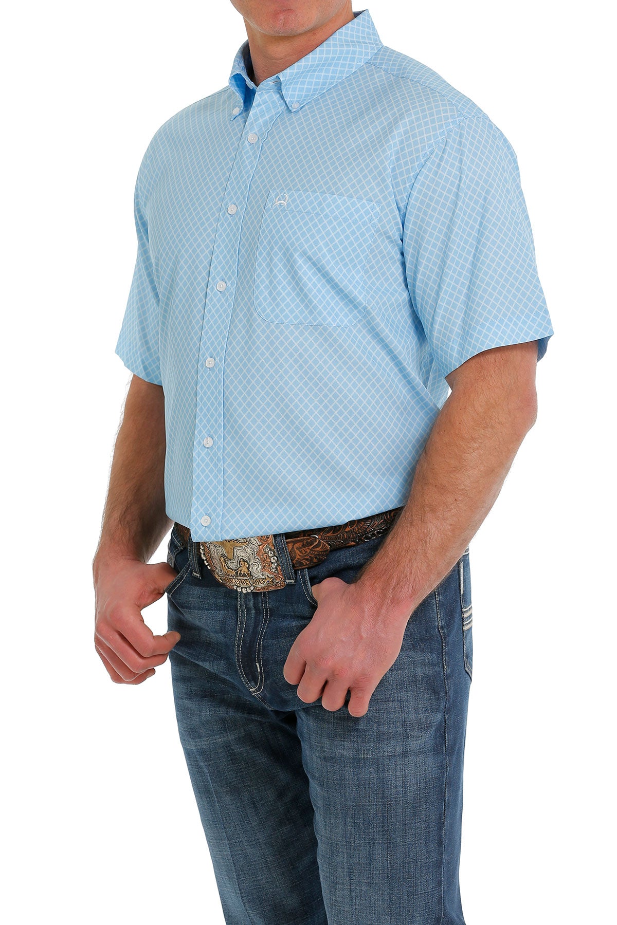 CINCH Men's Light Blue Print ARENAFLEX SS Shirt