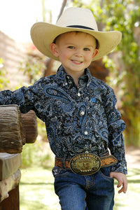Cinch Infant / Toddler Boys Long Sleeve Shirt- Navy & Black Paisley
