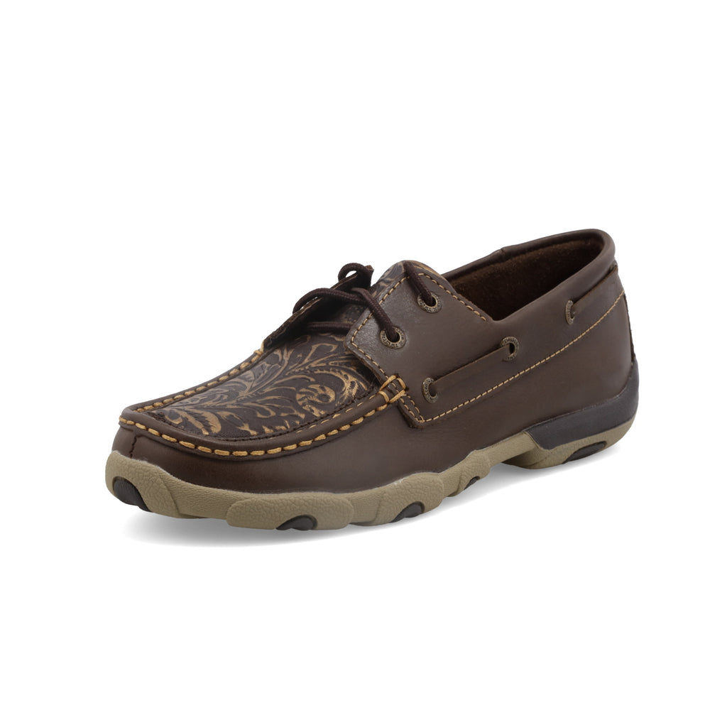 Twisted X Women's Shoe Boat Shoe Driving Moc - Brown & Embossed Flower - Nate's Western Wear