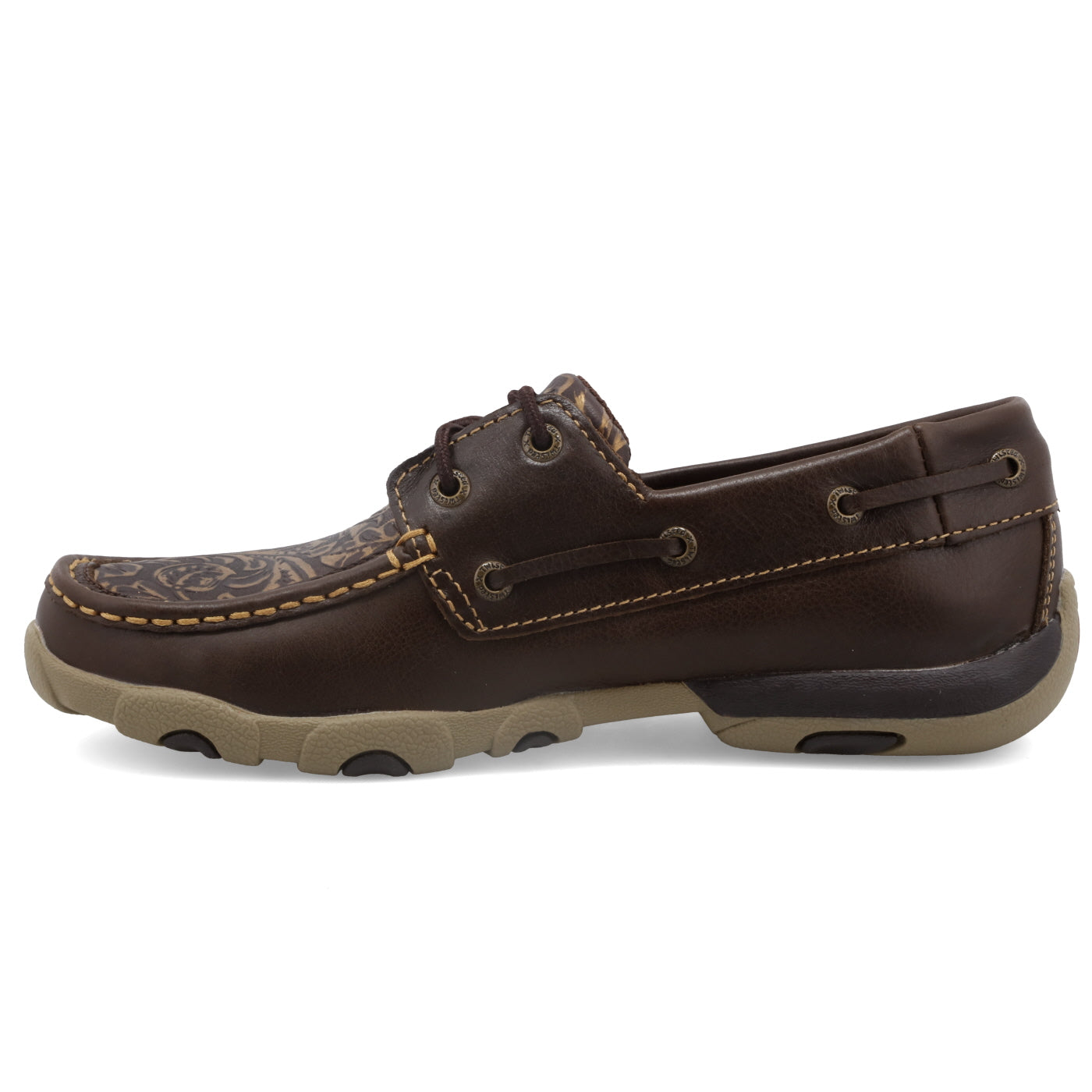 Twisted X Women's Shoe Boat Shoe Driving Moc - Brown & Embossed Flower - Nate's Western Wear