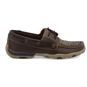 Twisted X Women's Shoe Boat Shoe Driving Moc - Brown & Embossed Flower - Nate's Western Wear
