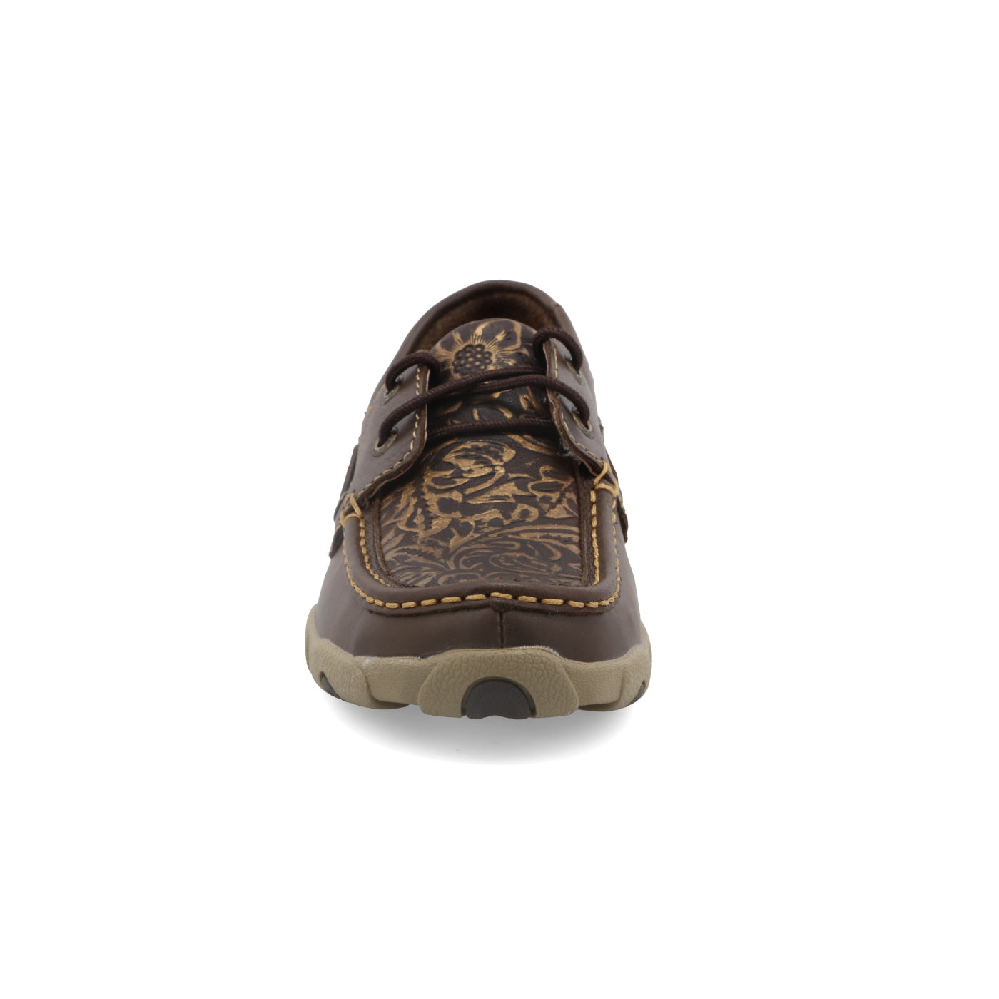 Twisted X Women's Shoe Boat Shoe Driving Moc - Brown & Embossed Flower - Nate's Western Wear
