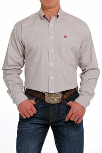 Men's Geometric Button-Down Western Shirt - White / Grey - MTW1105502