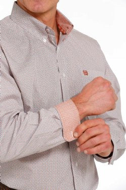 Men's Geometric Button-Down Western Shirt - White / Grey - MTW1105502