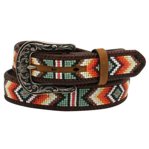 M&F Western Nocona Women's Aztec Beads Laced Southwestern Leather Belt - Nate's Western Wear